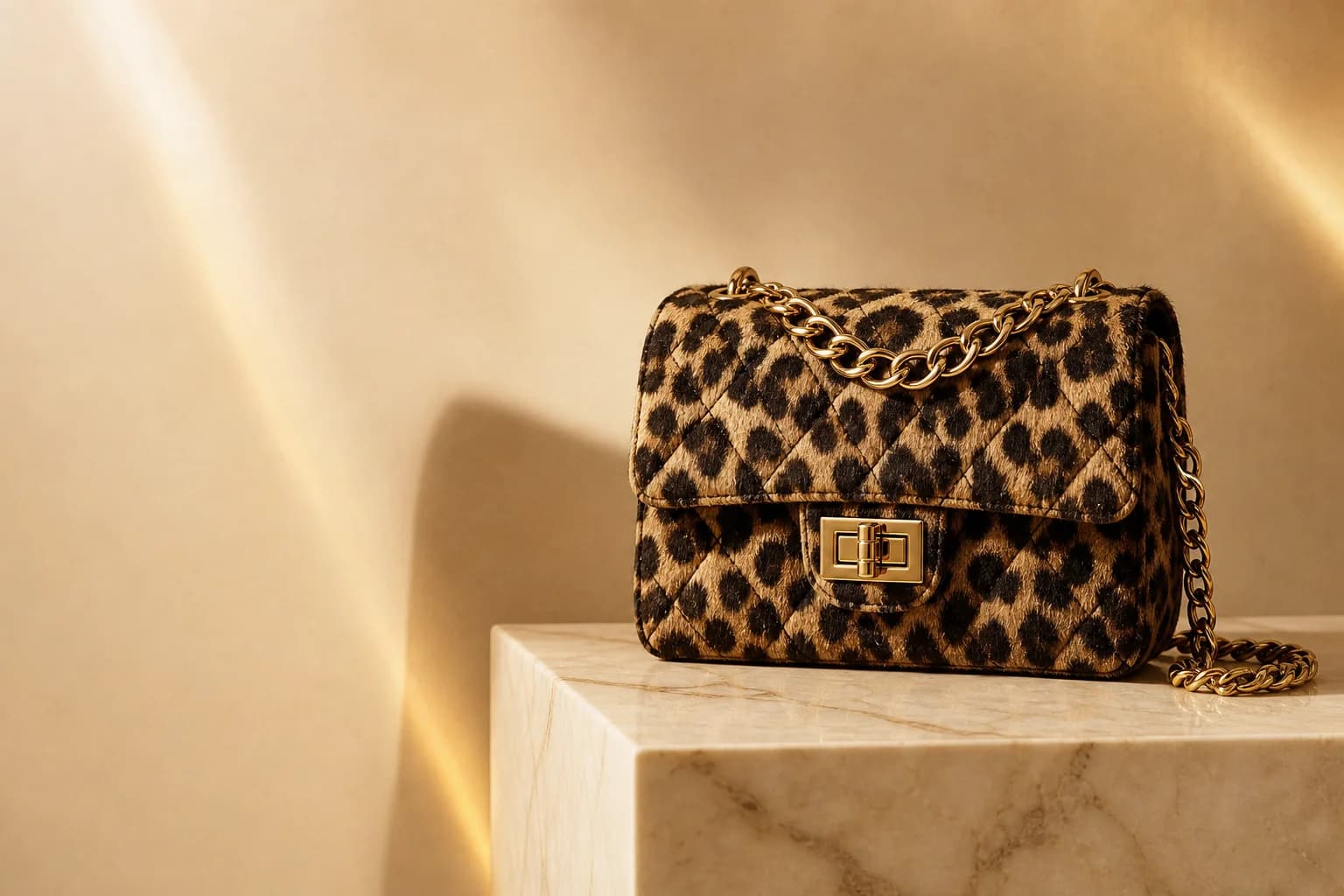 Mini Leather Kensington — statement leopard bag with gold chain
